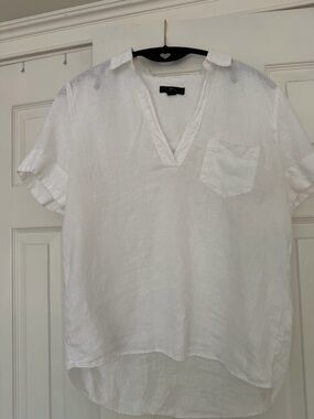 Womens J. Crew Linen V-Neck Short Sleeve Shirt